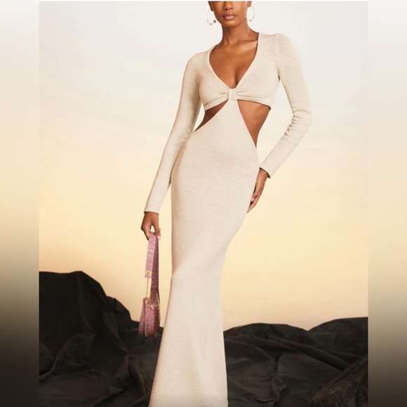 cult gaia Dresses & Skirts - Cult Gaia Serita Knit Cutout Maxi Dress Ivory Long Sleeve Size M
